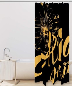 Hawaii Lettering and Hibiscus Shower Curtain for Tropical Bathroom Decor
