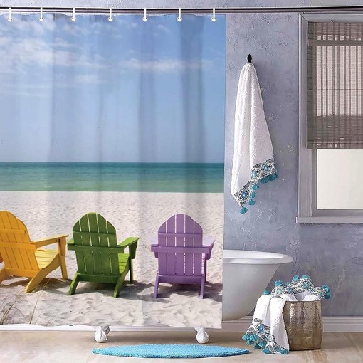 Hawaii Summer Beach Scenery Shower Curtain for Bathroom Decor, Home Decor Style