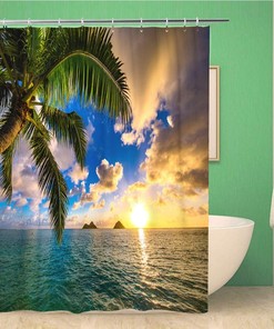 Hawaii Sunrise Beach Shower Curtain for Romantic Bathroom Decor