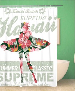 Hawaii Surfing Floral Shower Curtain for Summer Bathroom Decor