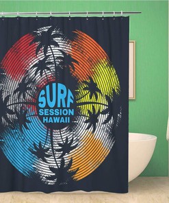 Hawaii Surfing Vinyl Record Shower Curtain for Vintage Bathroom Decor