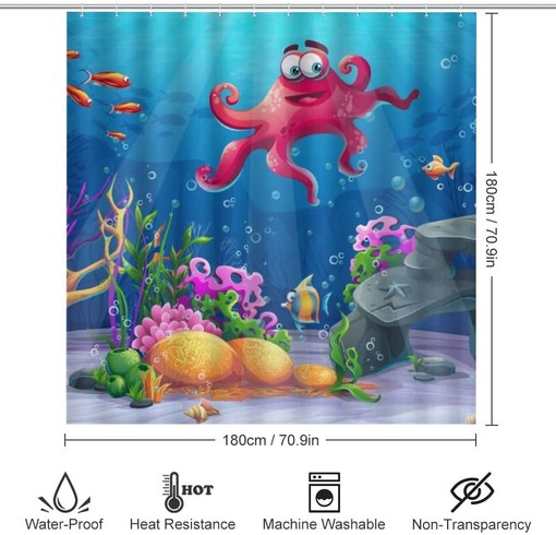 Hawaiian Octopus Shower Curtain for Bathroom, Home Decor