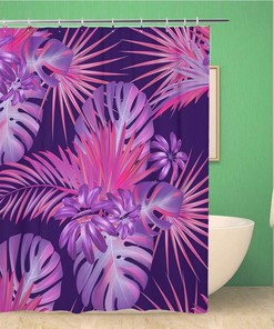 Hawaiian Plants Monstera Pattern Shower Curtain for Tropical Bathroom Decor