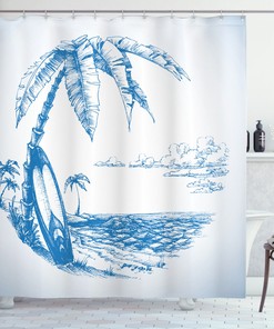 Hawaiian Sea and Surfboard Shower Curtain for Bathroom Decor