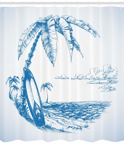 Hawaiian Sea and Surfboard Shower Curtain for Bathroom Decor