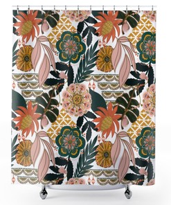 Hawaiian Shower Curtain with Plant Lady Bath Decor in Boho Chic Style, Cute Bathroom Accessory - Bathroom Curtain Home Decor