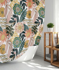 Hawaiian Shower Curtain with Plant Lady Bath Decor in Boho Chic Style, Cute Bathroom Accessory - Bathroom Curtain Home Decor