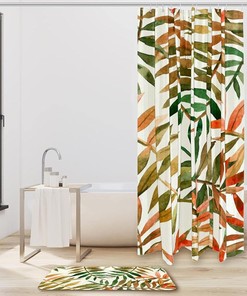 Hawaiian Watercolor Leaves Shower Curtain, Home Decor Bathroom Curtain