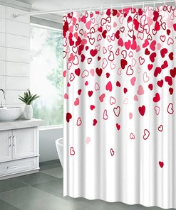 Heart Shower Curtain for Valentine's Day - Red and Pink Fallen Heart Print on Romantic Fabric for Wedding Bathroom Decor