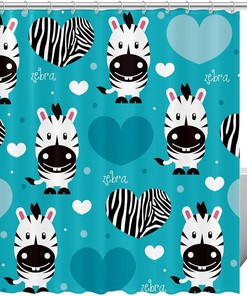 Heart-Shaped Zebra Shower Curtain - Unique Bathroom Decor with Blue and Black Design