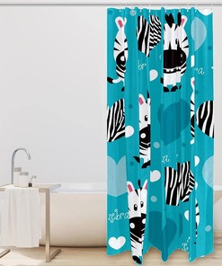 Heart-Shaped Zebra Shower Curtain - Unique Bathroom Decor with Blue and Black Design