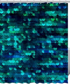 Heavy Duty Sequined Mermaid Shower Curtain for Hotel Bathroom Decor - Waterproof and Green Bling Design