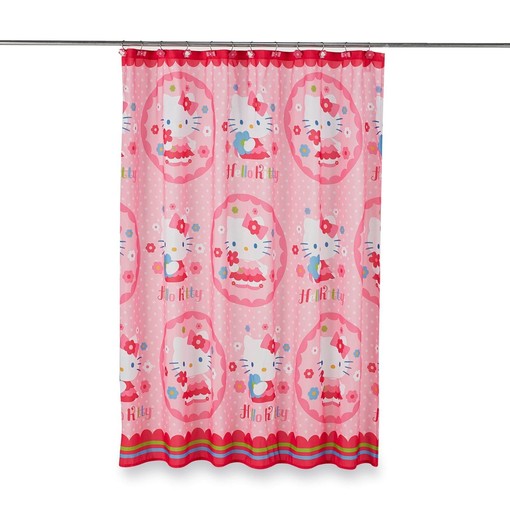 Hello Kitty Fabric Shower Curtain with Matching Hooks - Sanrio Collection