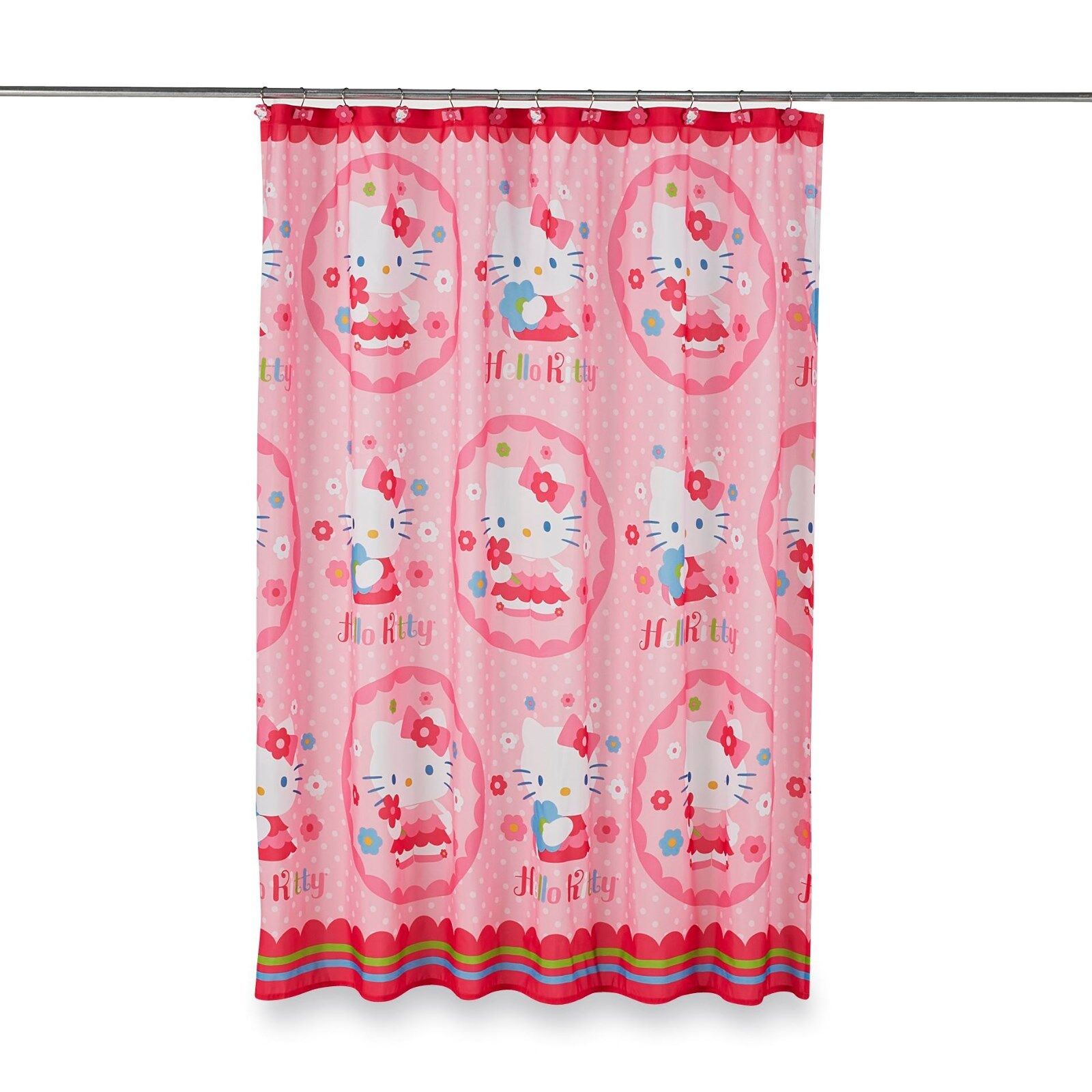 Hello Kitty Fabric Shower Curtain with Matching Hooks - Sanrio Collection