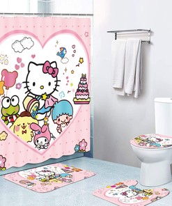 Hello Kitty Love Waterproof Shower Curtain - Pink Bathroom Decor