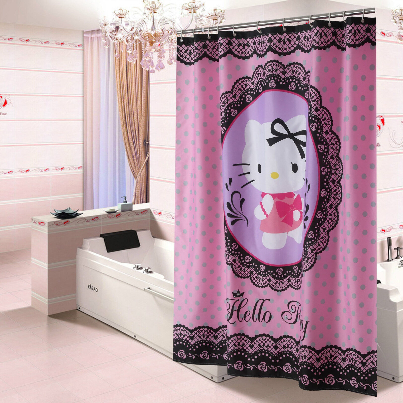 Hello Kitty Pink Lace Shower Curtain for Bathroom Decor