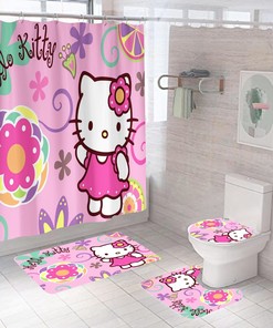 Hello Kitty Pink Shower Curtain and Lid Set for a Kids' Bathroom