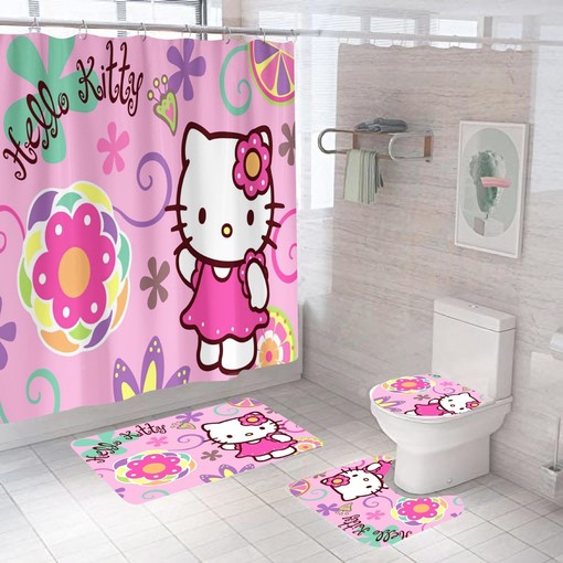 Hello Kitty Pink Shower Curtain and Lid Set for a Kids' Bathroom