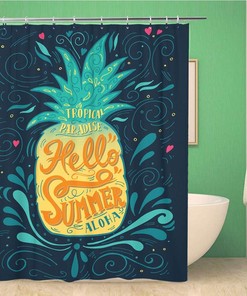 Hello Summer Pineapple Yellow Shower Curtain - Home Decor Bathroom Curtain