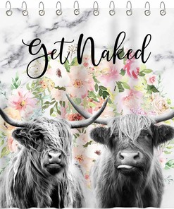 Highland Cow Get Naked Shower Curtain with Farmhouse Western Funny Theme for Home Decor Bathroom Bathtub Curtain
