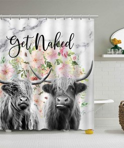 Highland Cow Get Naked Shower Curtain with Farmhouse Western Funny Theme for Home Decor Bathroom Bathtub Curtain