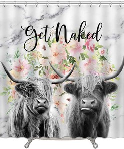 Highland Cow Get Naked Shower Curtain with Farmhouse Western Funny Theme for Home Decor Bathroom Bathtub Curtain