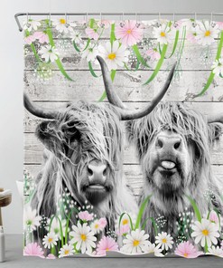 Highland Cow Rustic Retro Wood Shower Curtain for Bathroom Decor