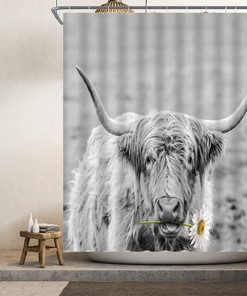 Highland Cow Shower Curtain - Rustic Farmhouse Bathroom Decor with Water-resistant Fabric