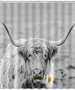 Highland Cow Shower Curtain - Rustic Farmhouse Bathroom Decor with Water-resistant Fabric