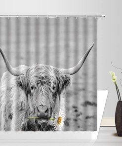 Highland Cow Shower Curtain - Rustic Farmhouse Bathroom Decor with Water-resistant Fabric