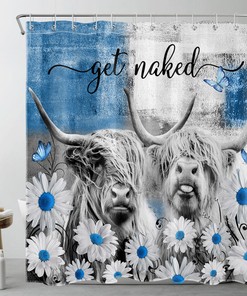 Highland Cow Shower Curtain for Bathroom Decor with Spring Flowers