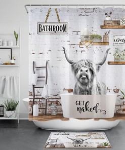 Highland Cow Shower Curtain for a Country-Inspired Bathroom Decor 