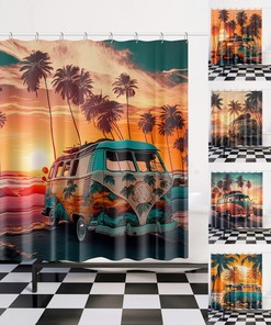 Hippie Camper Shower Curtain for an Adventure-Inspired Bathroom Decor 