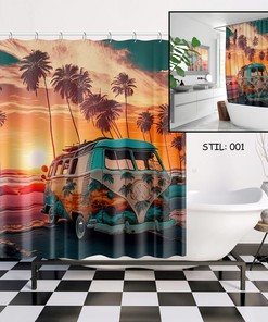 Hippie Camper Shower Curtain for an Adventure-Inspired Bathroom Decor