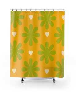 Hippie Style Green 70s Flower Print Shower Curtain - Add a Pop of Color to Your Bathroom