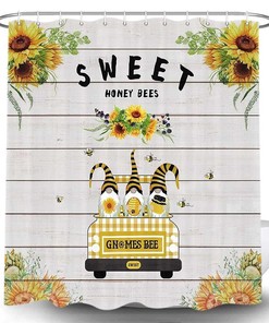 Honey Bees Sunflower Fabric Shower Curtain for Waterproof Bathroom Decor