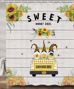 Honey Bees Sunflower Fabric Shower Curtain for Waterproof Bathroom Decor