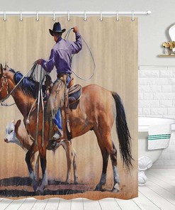 Horse Bathroom Decor Shower Curtain with Western Cowboy Theme