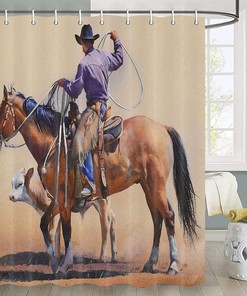 Horse Bathroom Decor Shower Curtain with Western Cowboy Theme