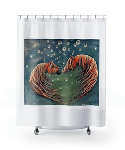Horse Shower Curtain - Aquarel Print Bathroom Decor with Ocean Theme