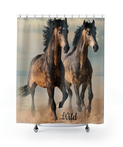 Horse Shower Curtain with Wild Horses Print - Invigorating Bathroom Decoration
