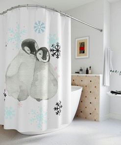 In Love Penguin Shower Curtain - Cute and Romantic Bathroom Decor