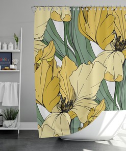Iris Floral Shower Curtain for Yellow Bathroom Decor