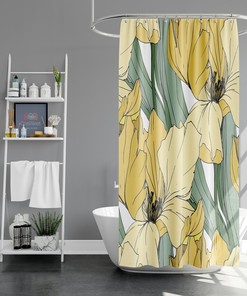 Iris Floral Shower Curtain for Yellow Bathroom Decor