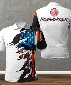 Ironworker American Skull Flag Polo Shirt - Perfect Gift for Ironworker Fans