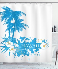 Island Aqua Print Shower Curtain for Bathroom Decor