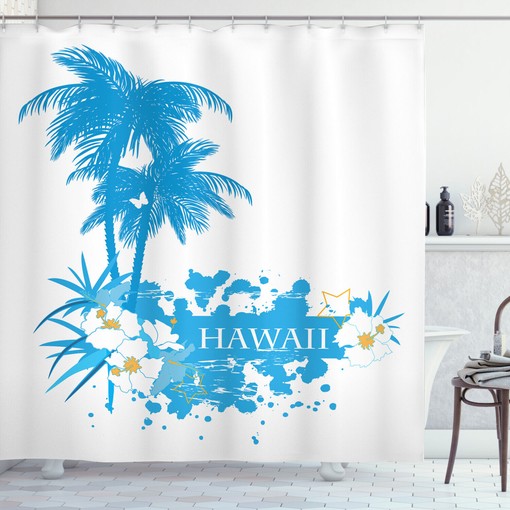 Island Aqua Print Shower Curtain for Bathroom Decor