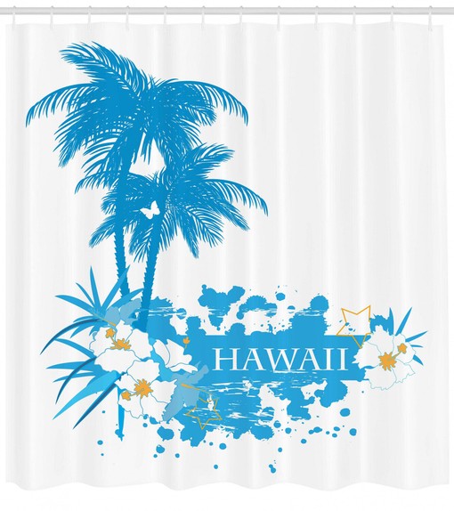 Island Aqua Print Shower Curtain for Bathroom Decor
