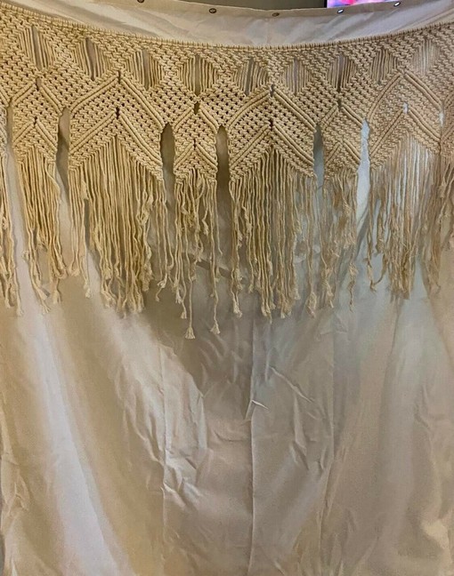 Ivory Boho Macrame Shower Curtain for a Bohemian Bathroom Decor