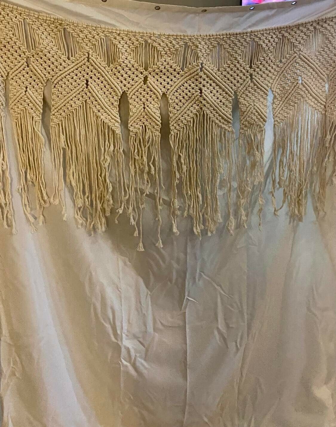 Ivory Boho Macrame Shower Curtain for a Bohemian Bathroom Decor